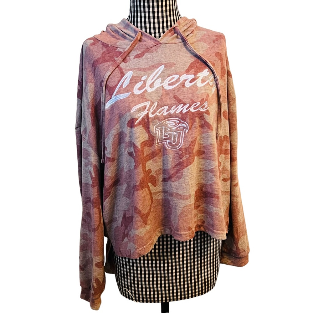 LIBERTY FLAMES Cropped Hoodie Pink Camouflage Size Large